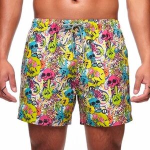 BOARDIES | Neon Skull Allover Print Swim Trunks